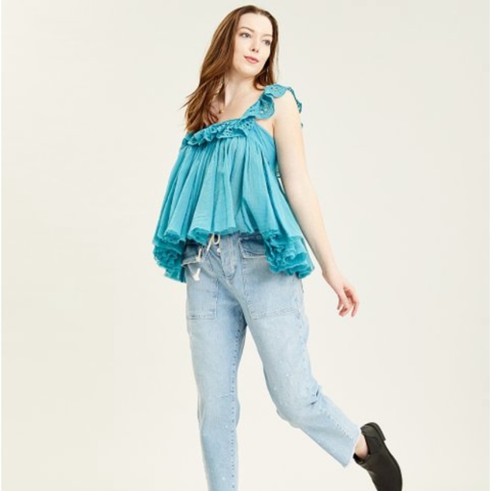 Free People One Atlas Blue Eyelet Top